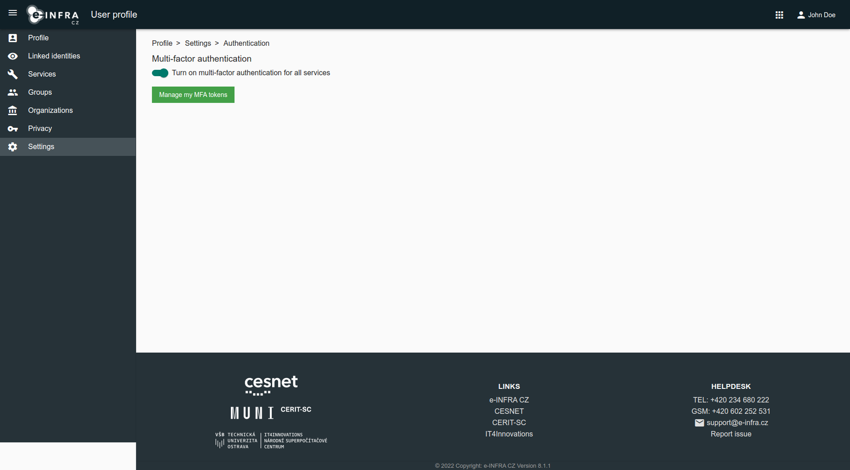 Enable MFA for all services on User Profile