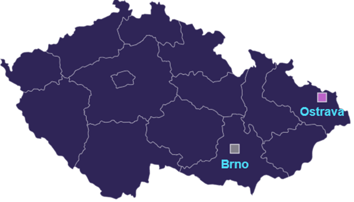 The simplified map of Czechia with new cloud sites in Brno and Ostrava