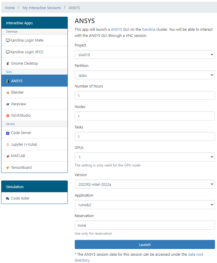 Ansys app in OOD GUI